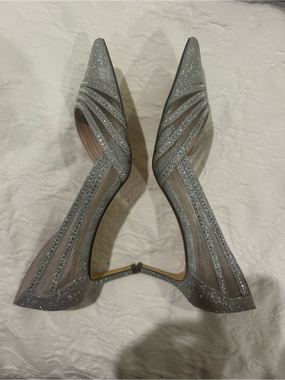 Nina Silver Glitter Pointed Toe Pumps with Sheer Panels